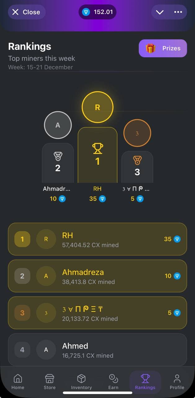 Rankings screenshot showing CaseX app interface